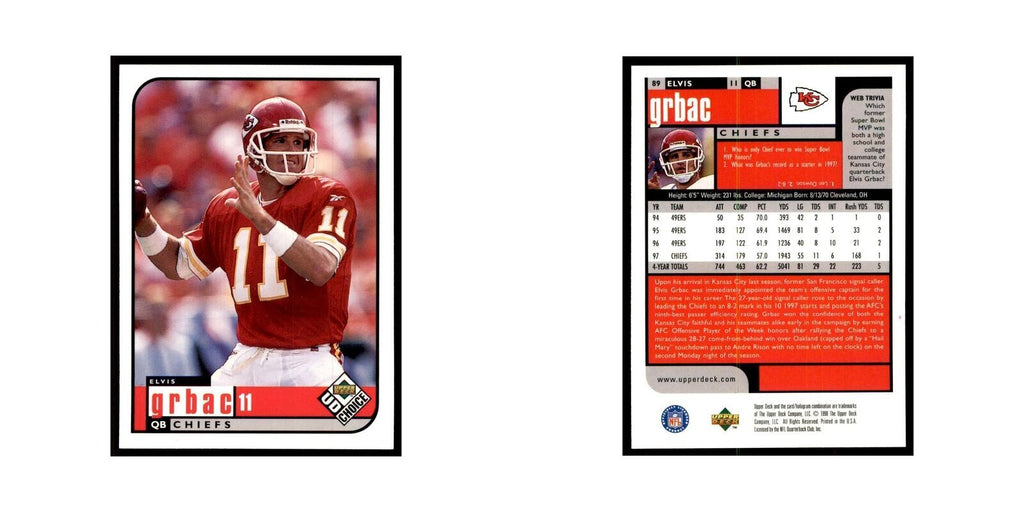 Elvis Grbac 1998 UD Choice #89 Football Cards Football Card NM