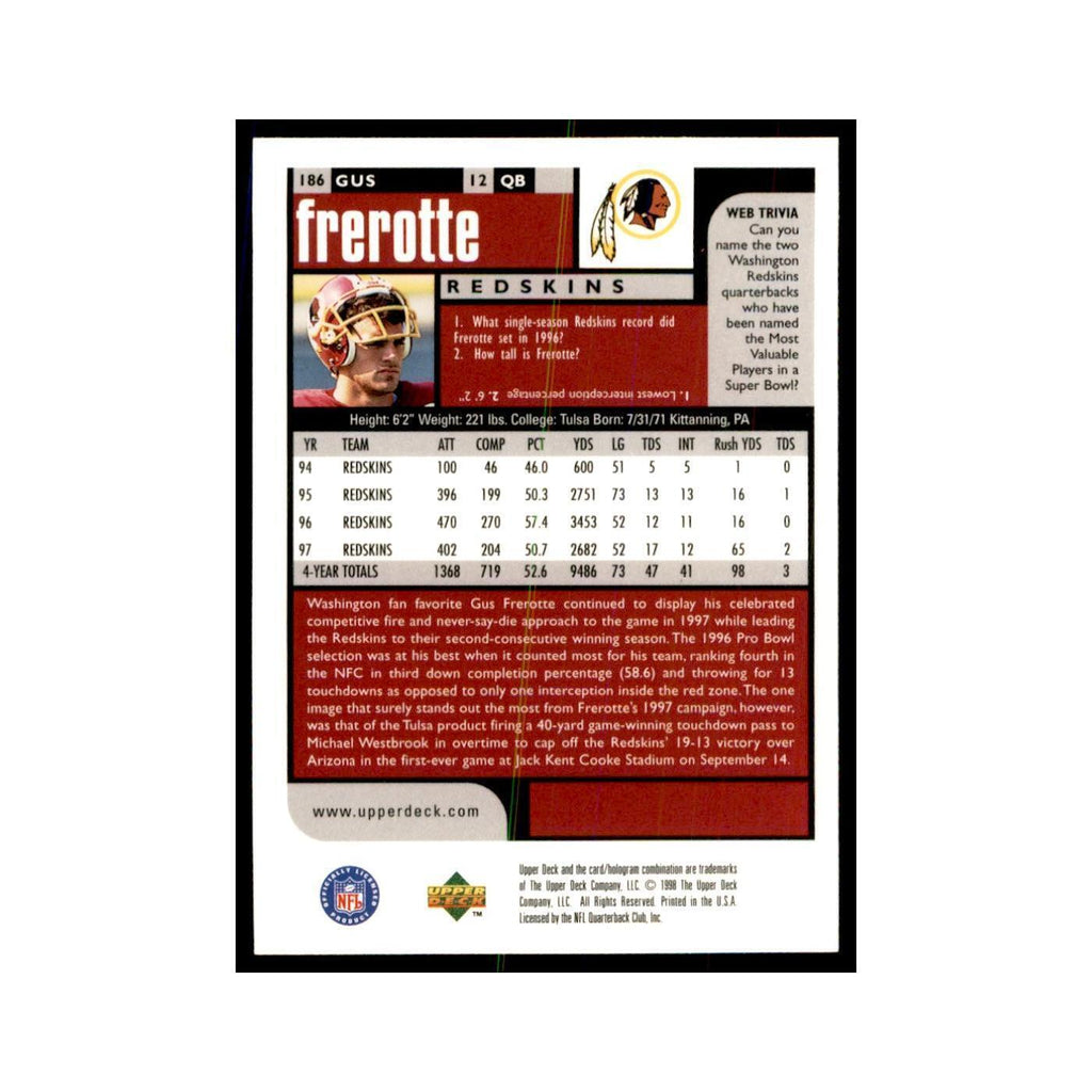 Gus Frerotte 1998 UD Choice #186 Football Cards Football Card NM