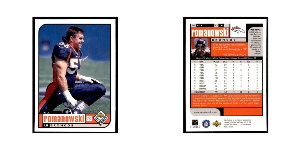 Bill Romanowski 1998 UD Choice #56 Football Cards Football Card NM
