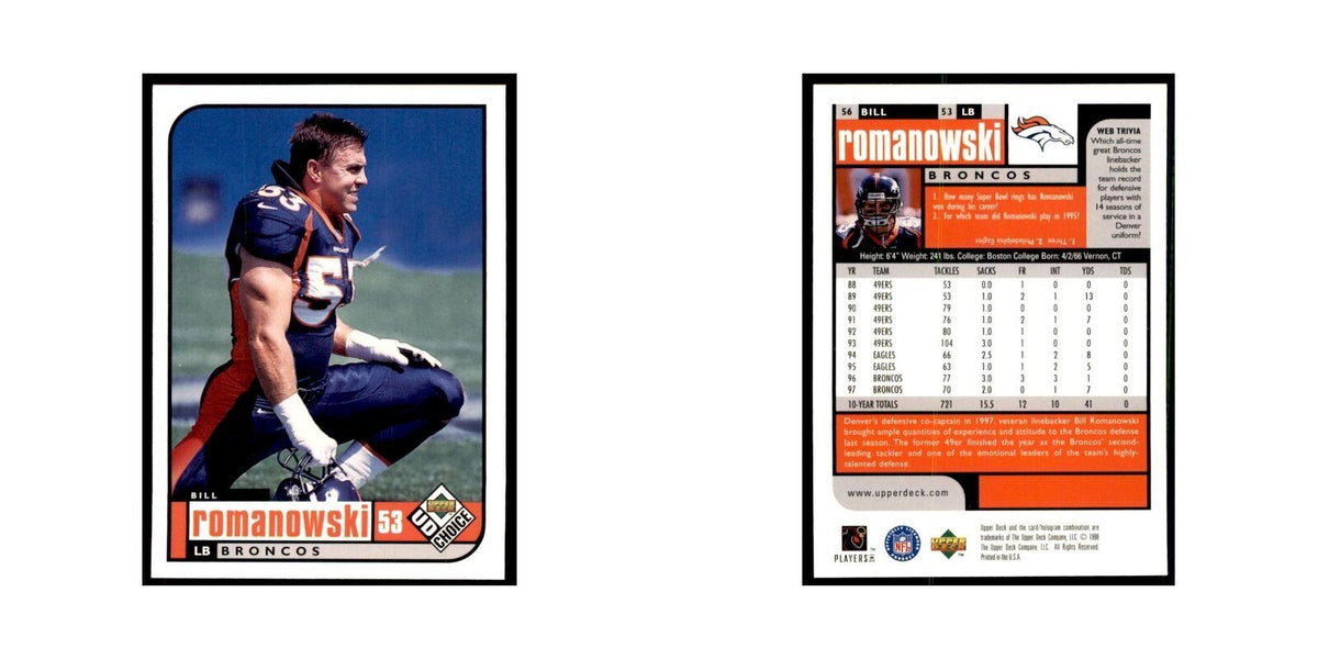Bill Romanowski 1998 UD Choice #56 Football Cards Football Card NM
