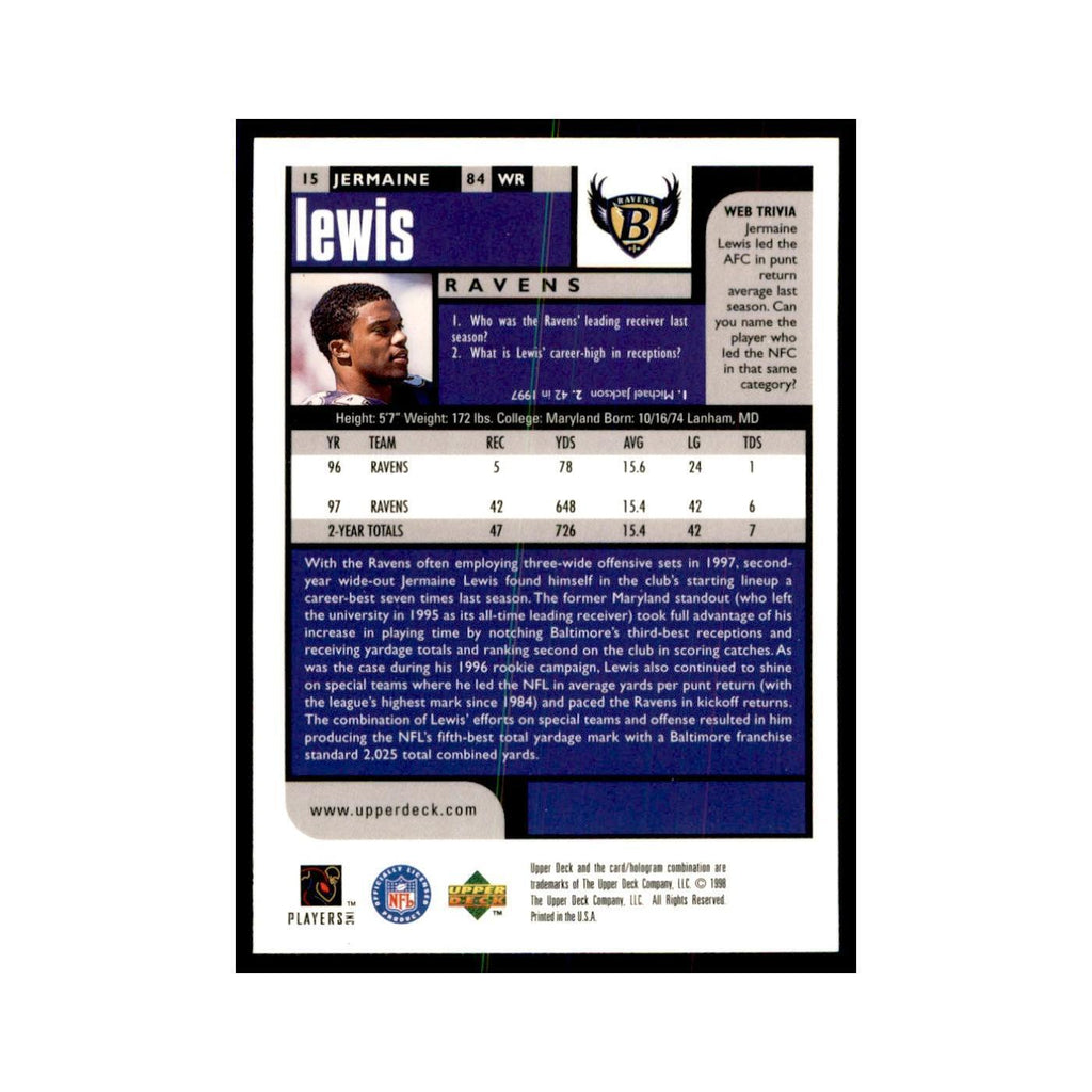 Jermaine Lewis 1998 UD Choice #15 Football Cards Football Card NM