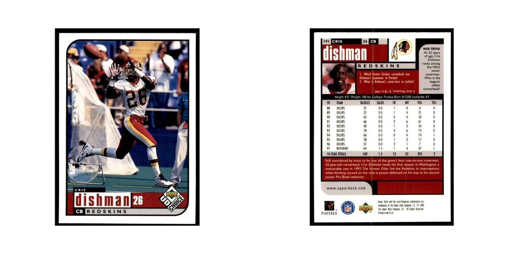 Cris Dishman 1998 UD Choice #191 Football Cards Football Card NM