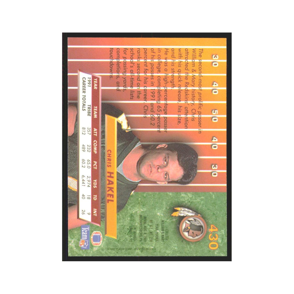 Chris Hakel 1992 Fleer Ultra #430 Football Cards Football Card NM