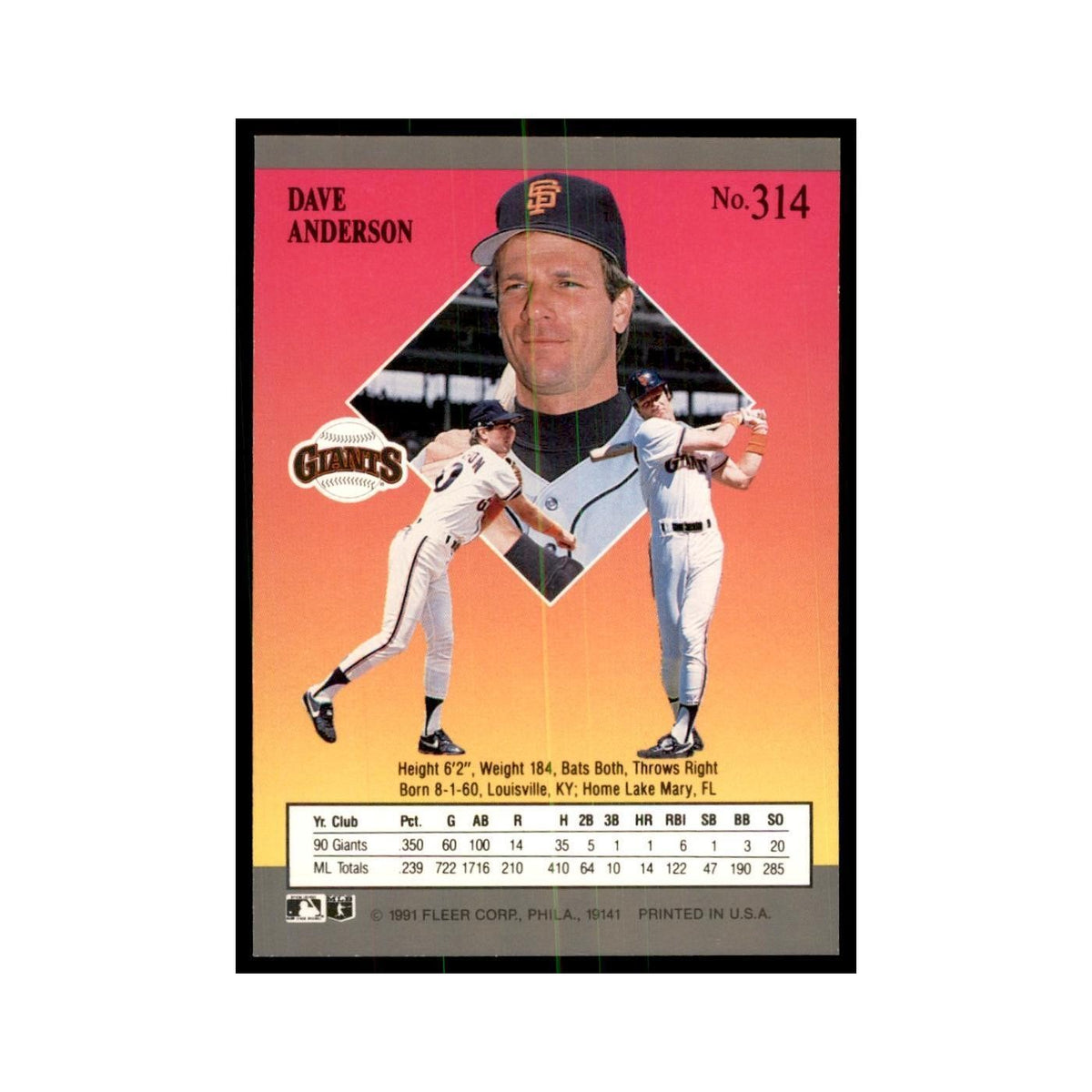 Dave Anderson 1991 Fleer Ultra #314 Baseball Cards Baseball Card NM