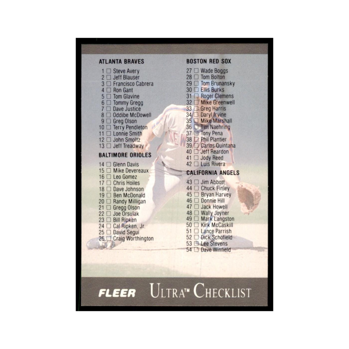 Checklist 1991 Fleer Ultra #397 Baseball Cards Baseball Card NM