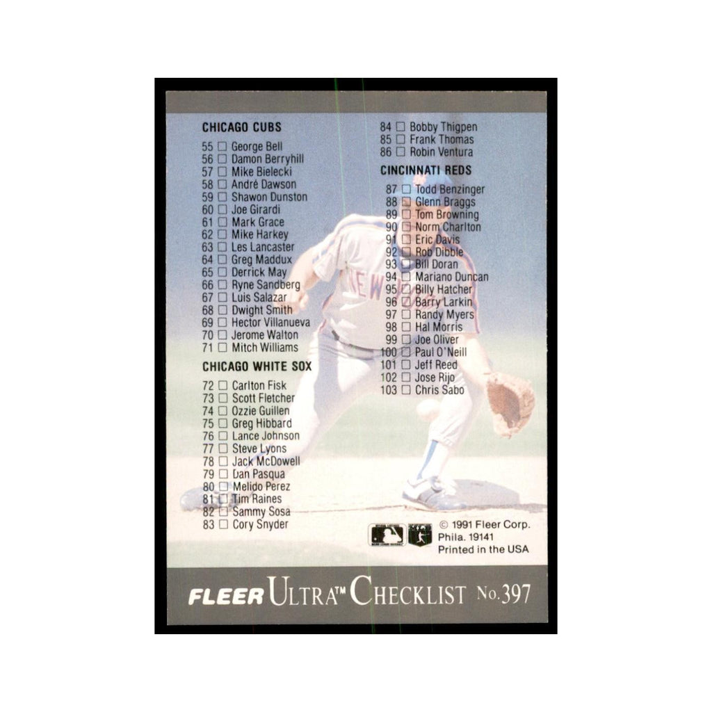 Checklist 1991 Fleer Ultra #397 Baseball Cards Baseball Card NM