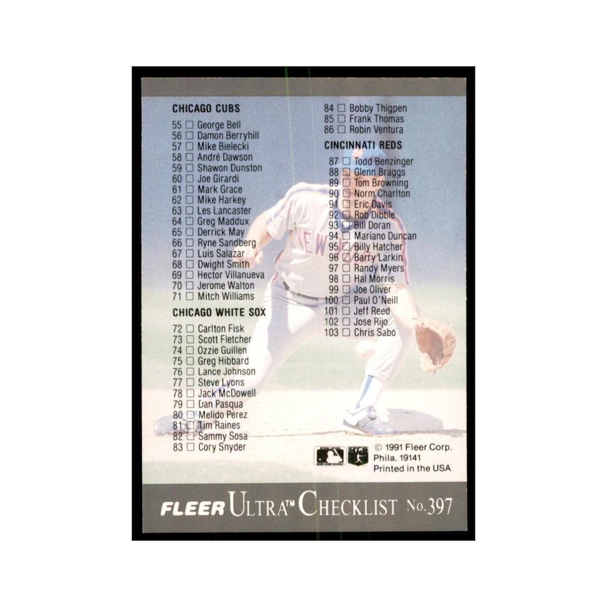Checklist 1991 Fleer Ultra #397 Baseball Cards Baseball Card NM