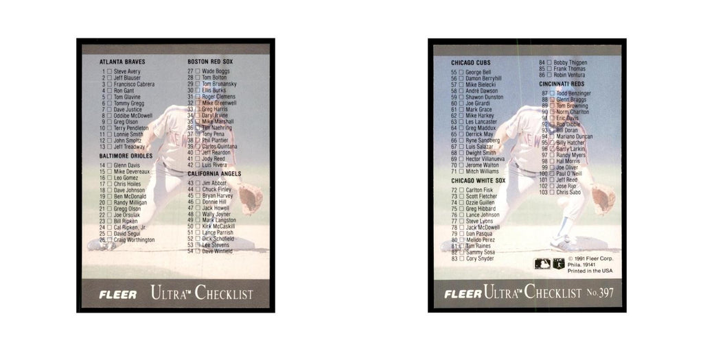 Checklist 1991 Fleer Ultra #397 Baseball Cards Baseball Card NM