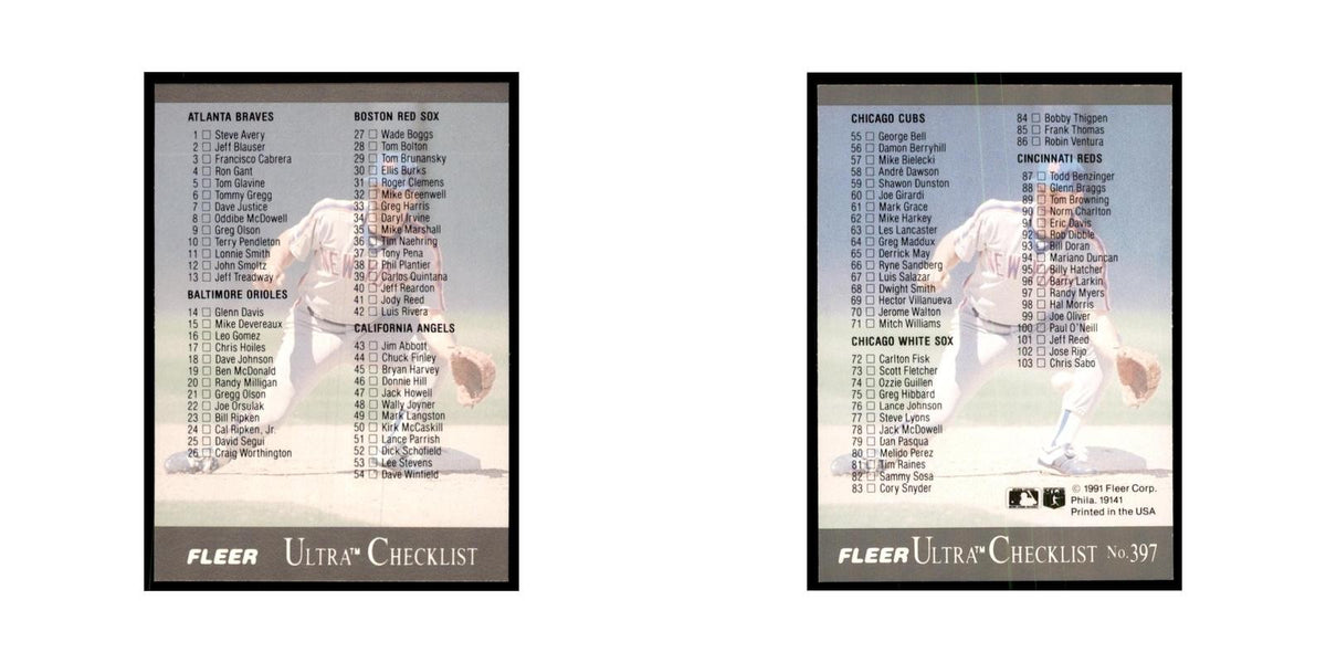 Checklist 1991 Fleer Ultra #397 Baseball Cards Baseball Card NM