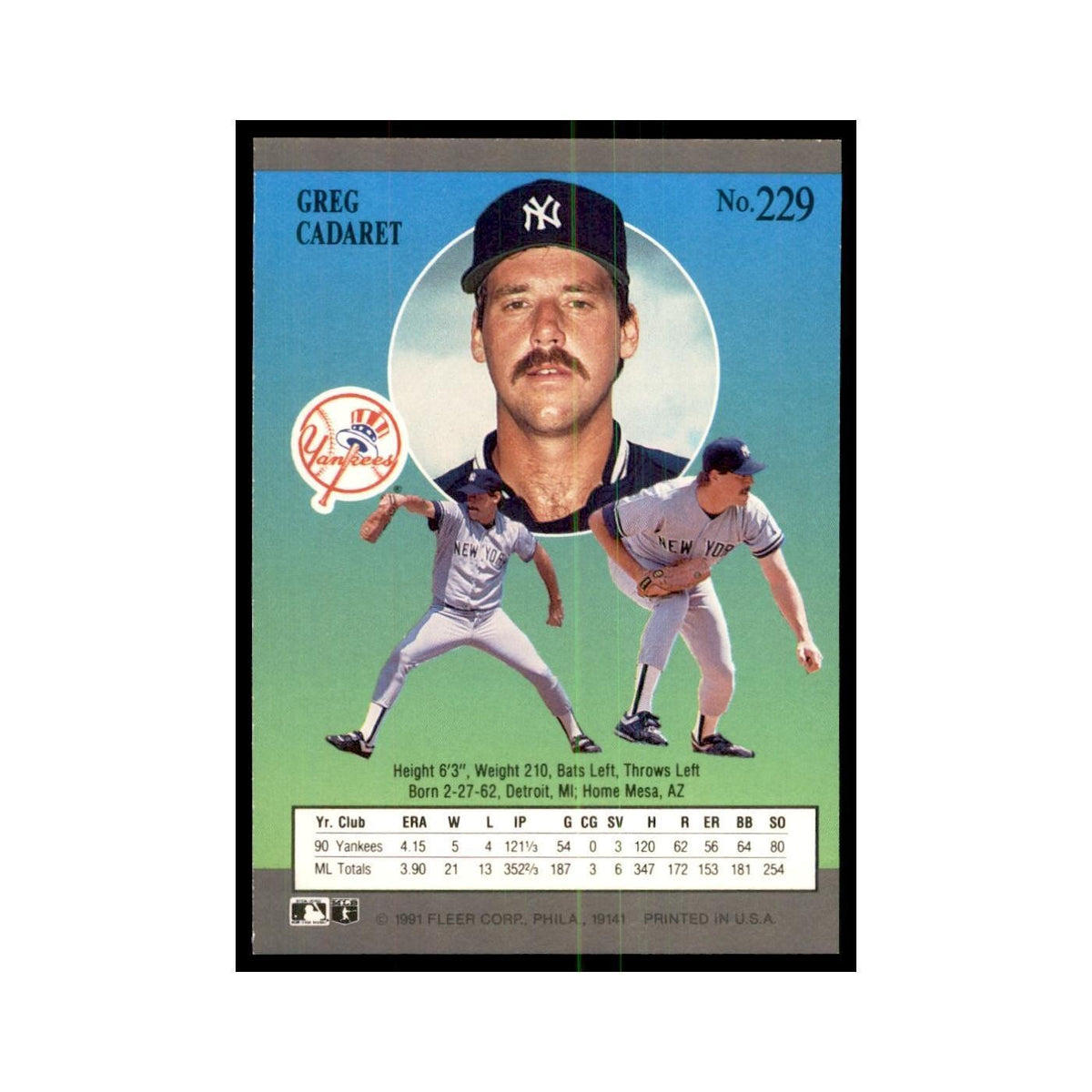 Greg Cadaret 1991 Fleer Ultra #229 Baseball Cards Baseball Card NM