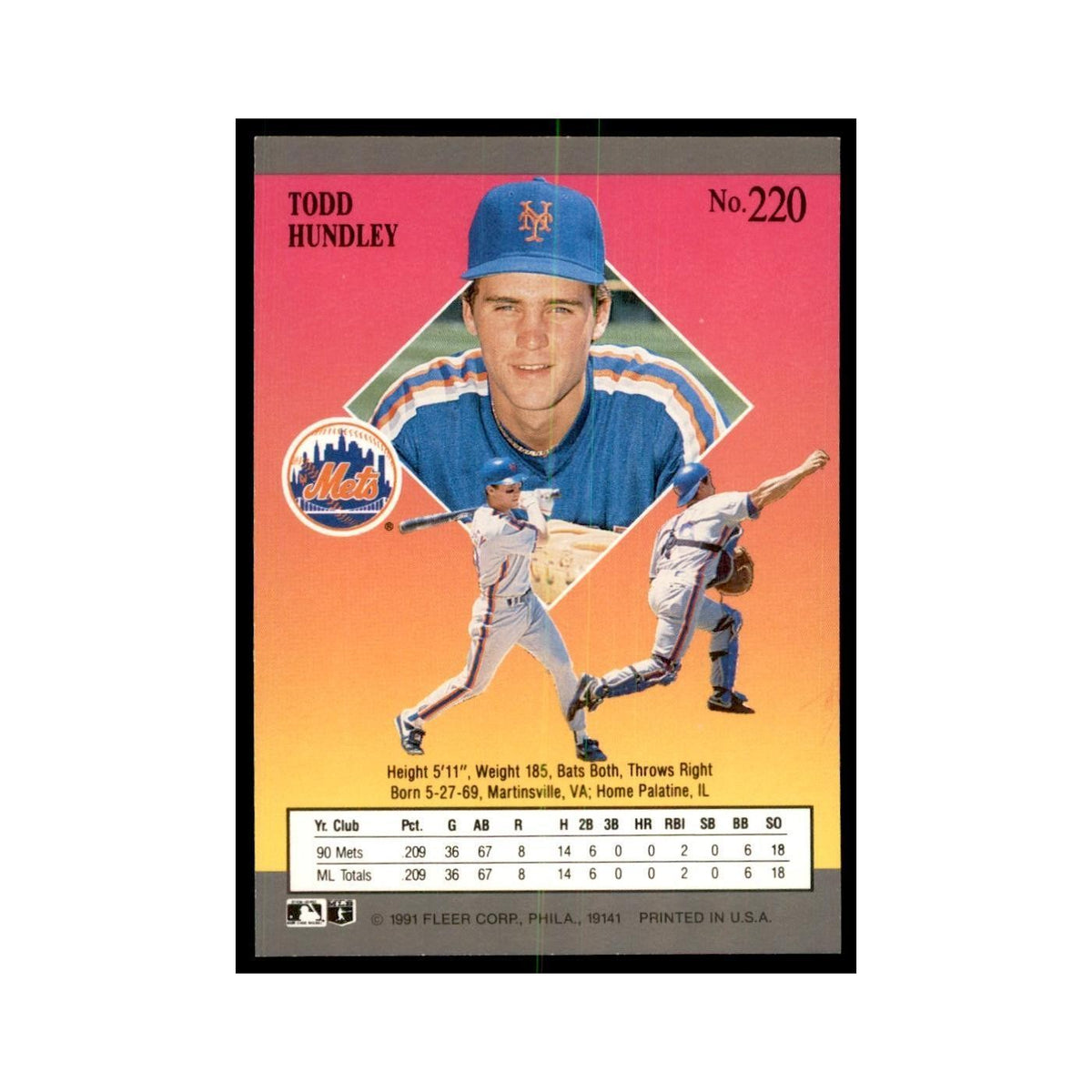 Todd Hundley 1991 Fleer Ultra #220 Baseball Cards Baseball Card NM