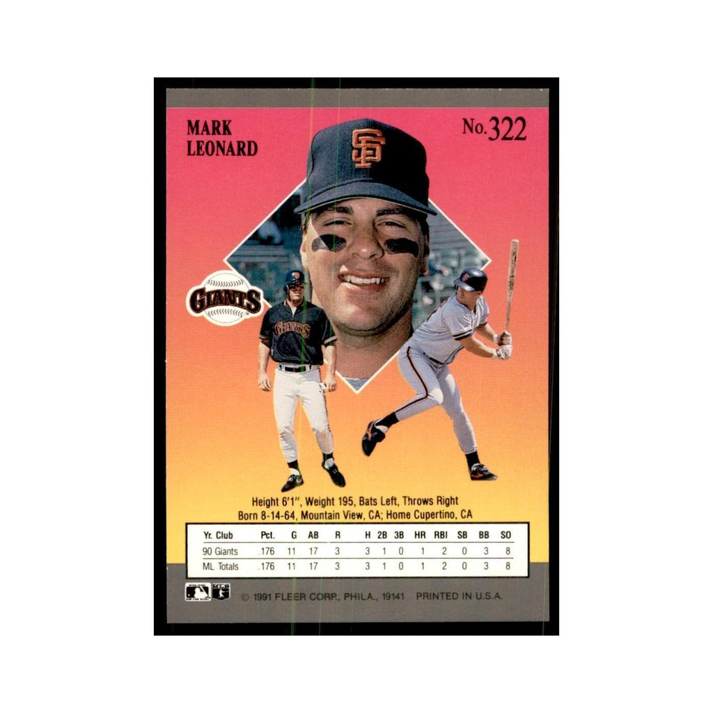Mark Leonard 1991 Fleer Ultra #322 Baseball Cards Baseball Card NM