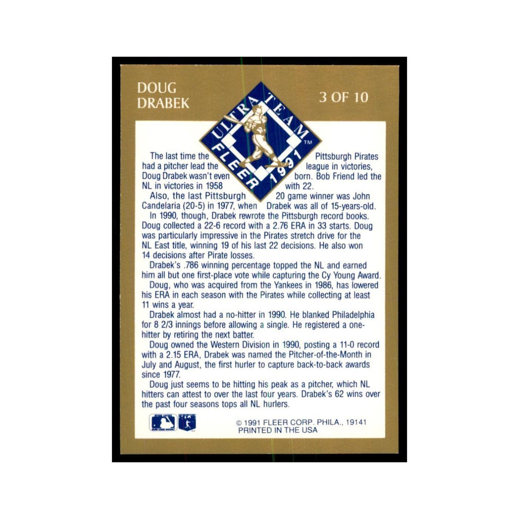 Doug Drabek 1991 Fleer Ultra #3 Baseball Cards Baseball Card NM