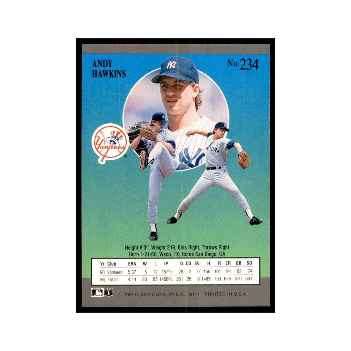 Andy Hawkins 1991 Fleer Ultra #234 Baseball Cards Baseball Card NM