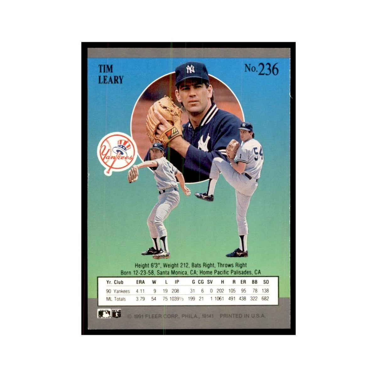 Tim Leary 1991 Fleer Ultra #236 Baseball Cards Baseball Card NM