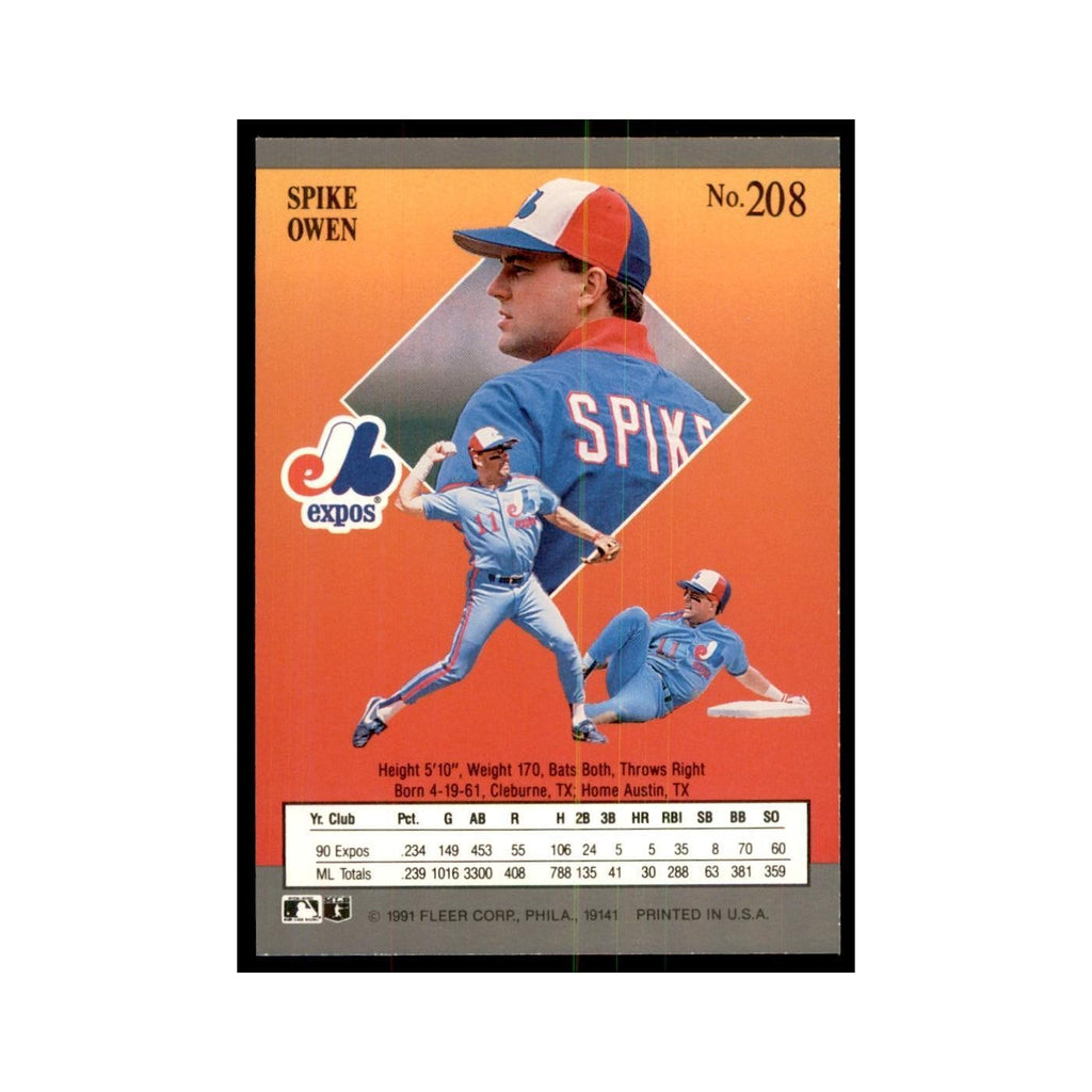 Spike Owen 1991 Fleer Ultra #208 Baseball Cards Baseball Card NM