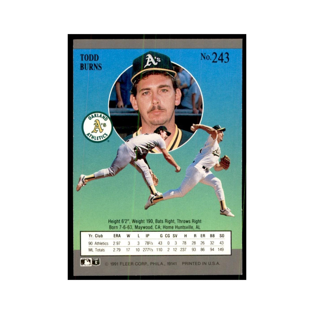 Todd Burns 1991 Fleer Ultra #243 Baseball Cards Baseball Card NM