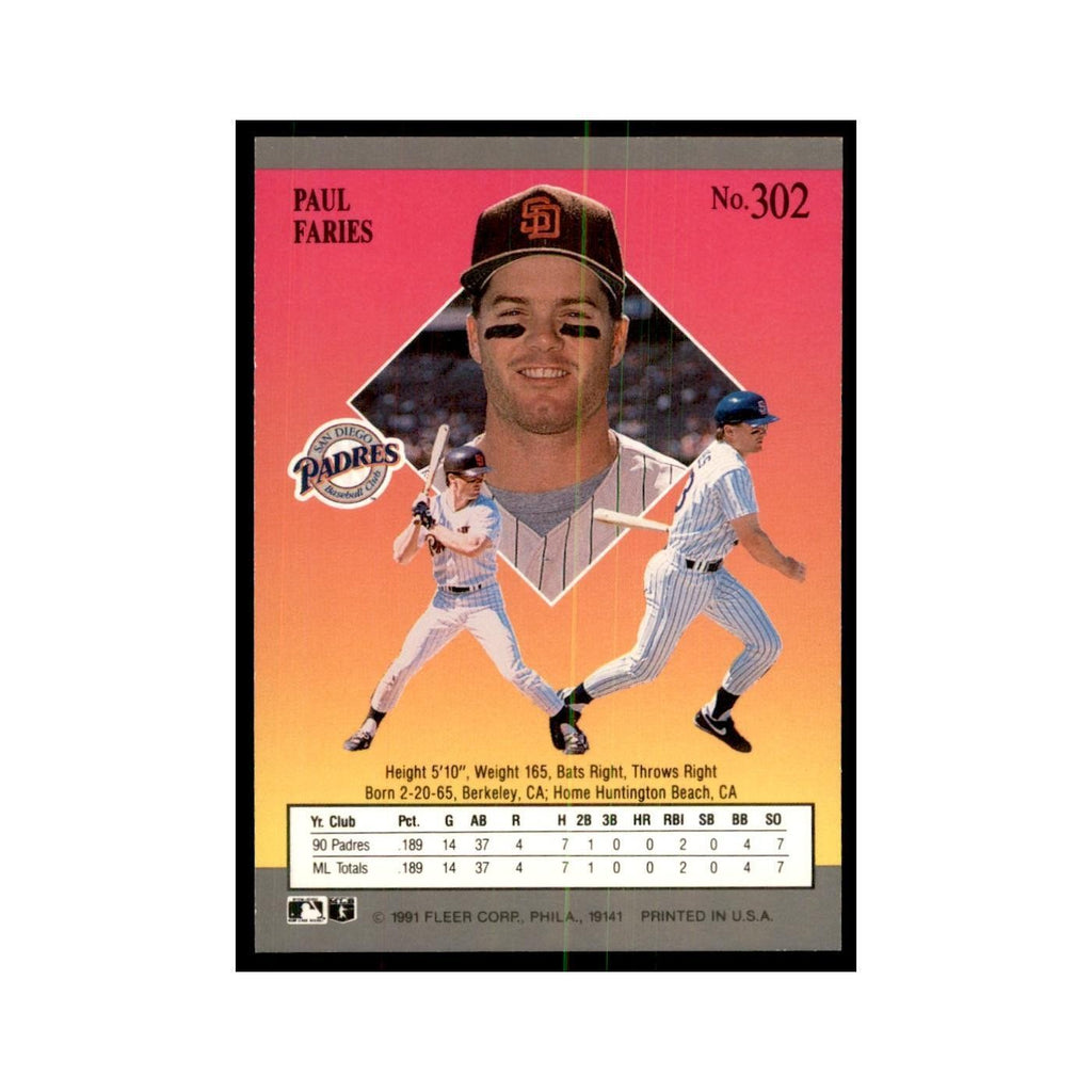 Paul Faries 1991 Fleer Ultra #302 Baseball Cards Baseball Card NM