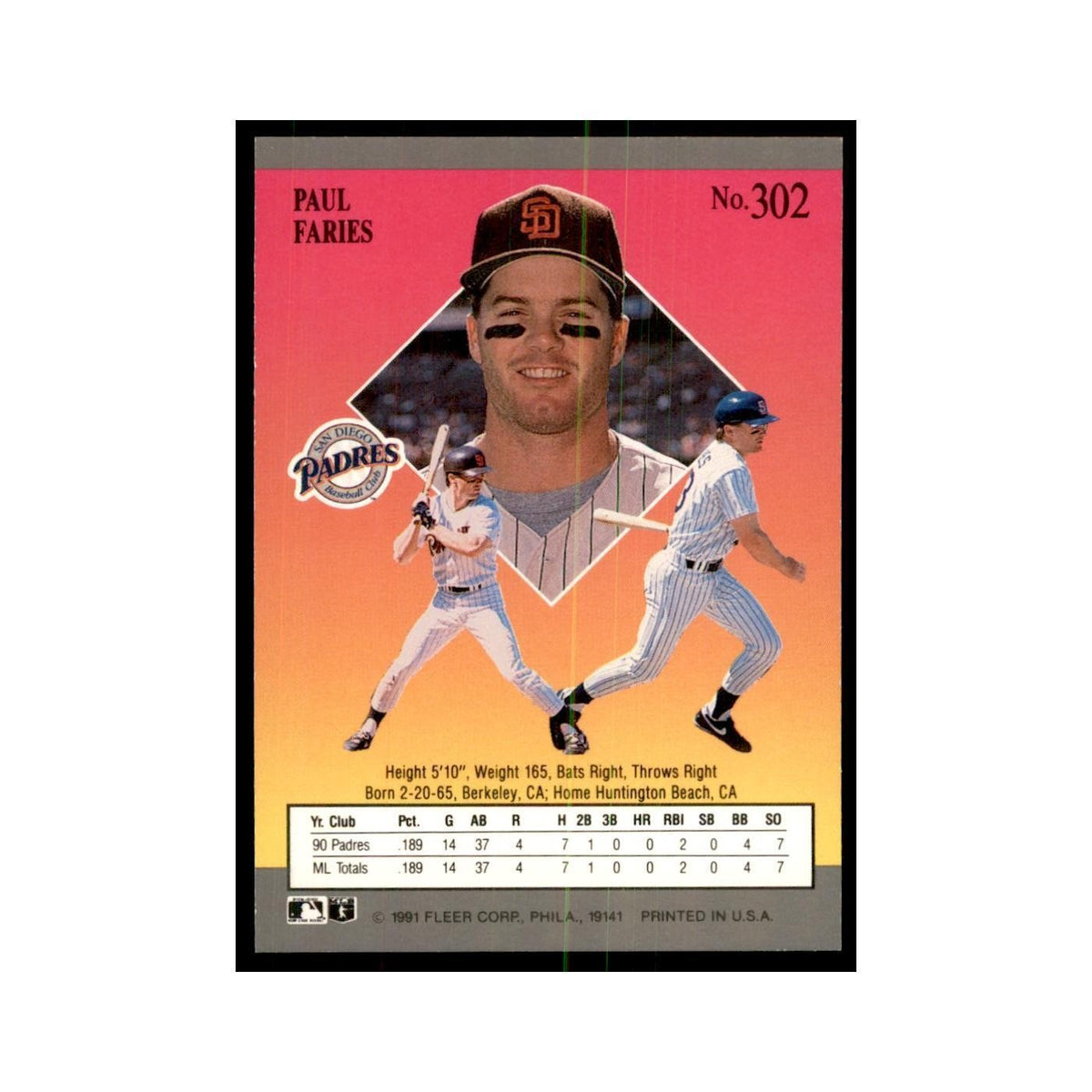 Paul Faries 1991 Fleer Ultra #302 Baseball Cards Baseball Card NM