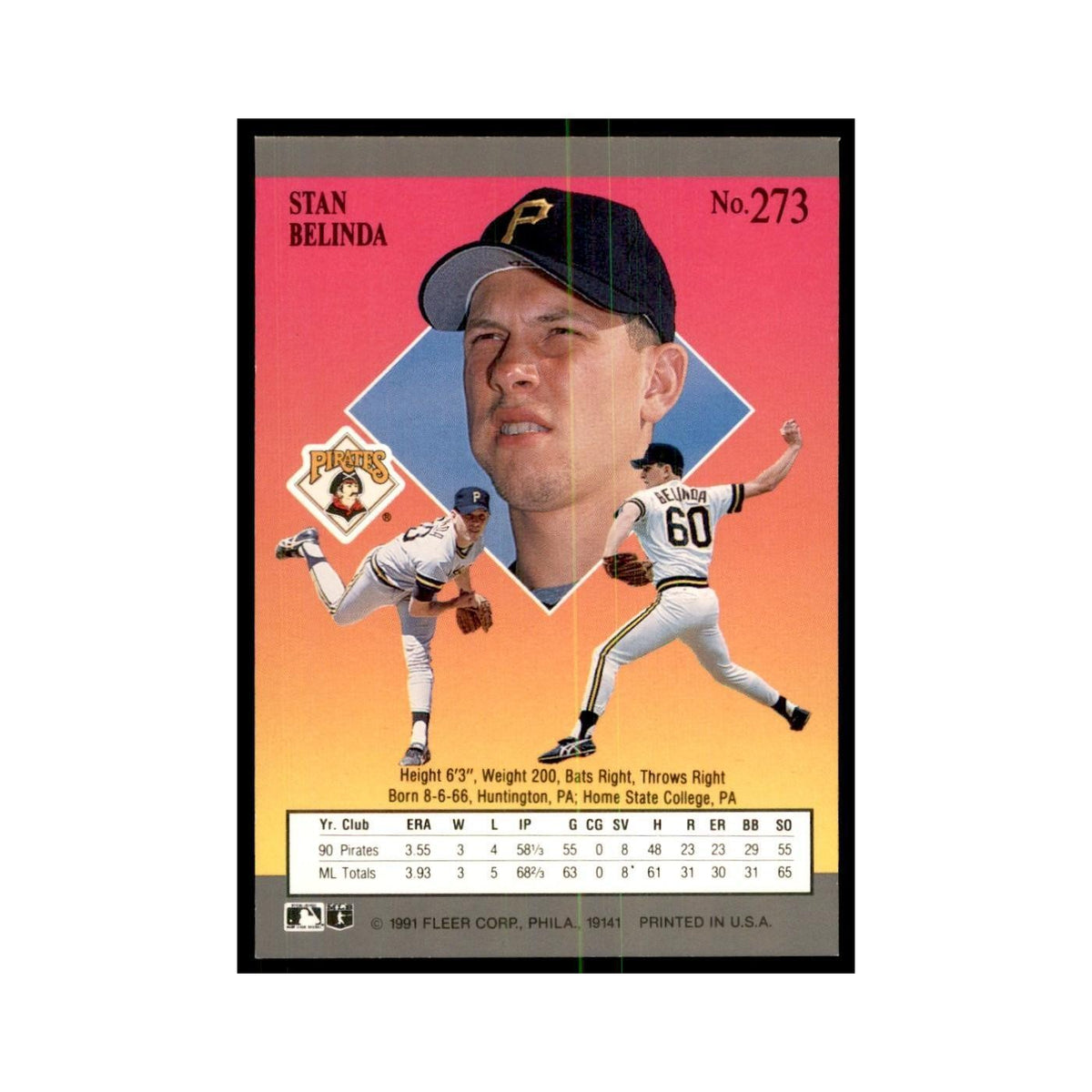 Stan Belinda 1991 Fleer Ultra #273 Baseball Cards Baseball Card NM