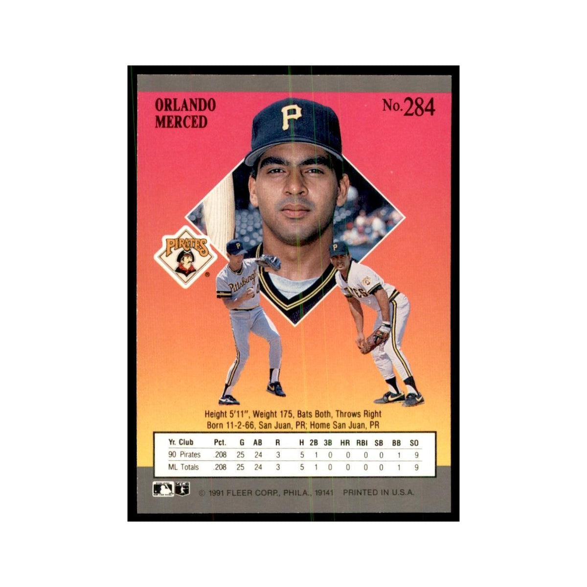 Orlando Merced 1991 Fleer Ultra #284 Baseball Cards Baseball Card NM