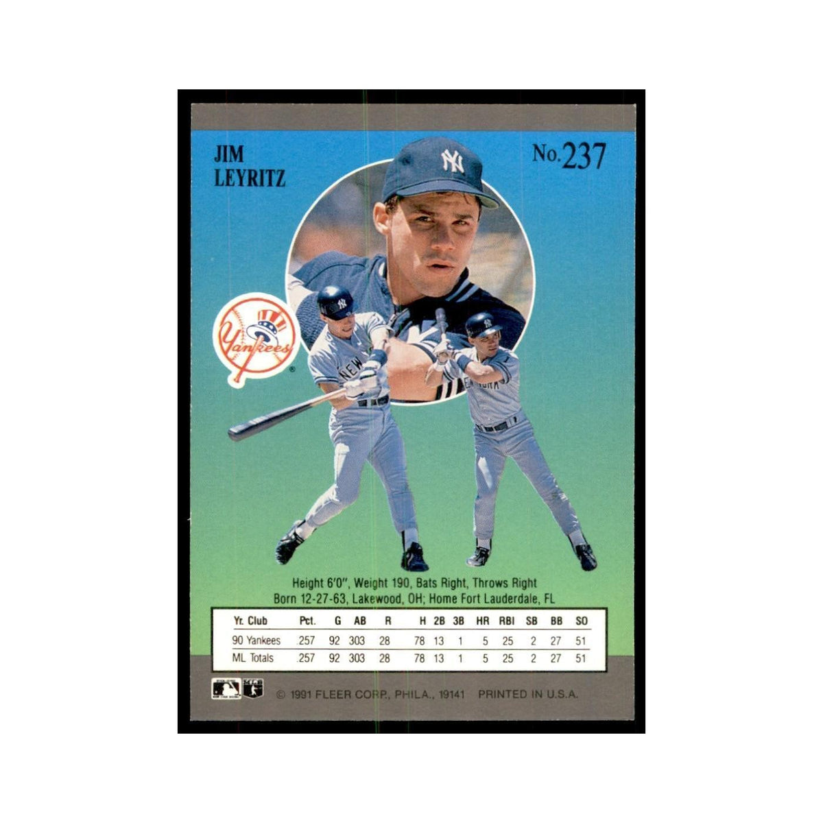 Jim Leyritz 1991 Fleer Ultra #237 Baseball Cards Baseball Card NM