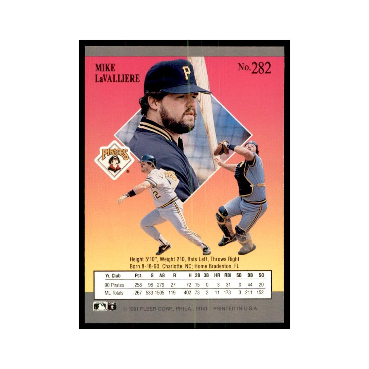 Mike LaValliere 1991 Fleer Ultra #282 Baseball Cards Baseball Card NM