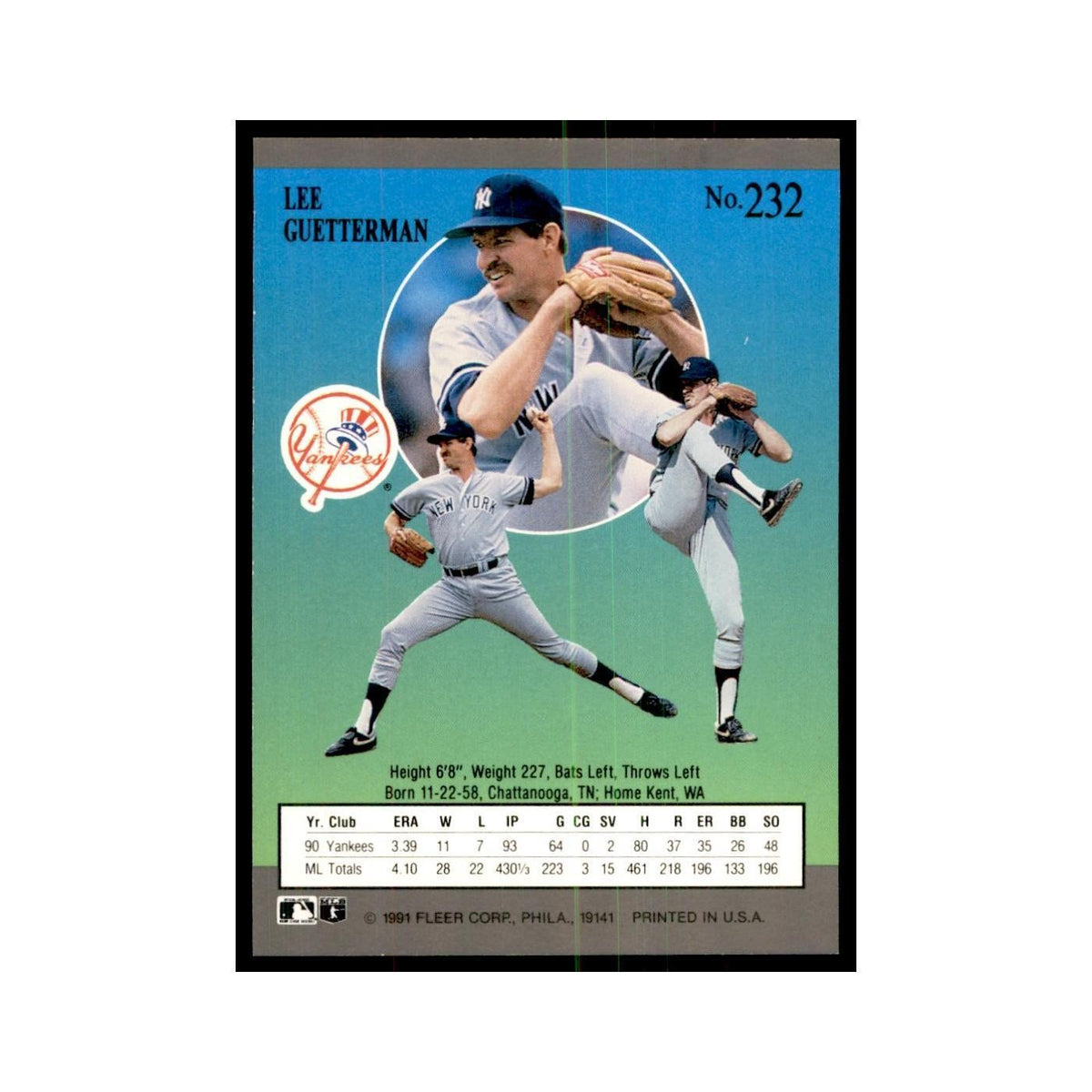 Lee Guetterman 1991 Fleer Ultra #232 Baseball Cards Baseball Card NM