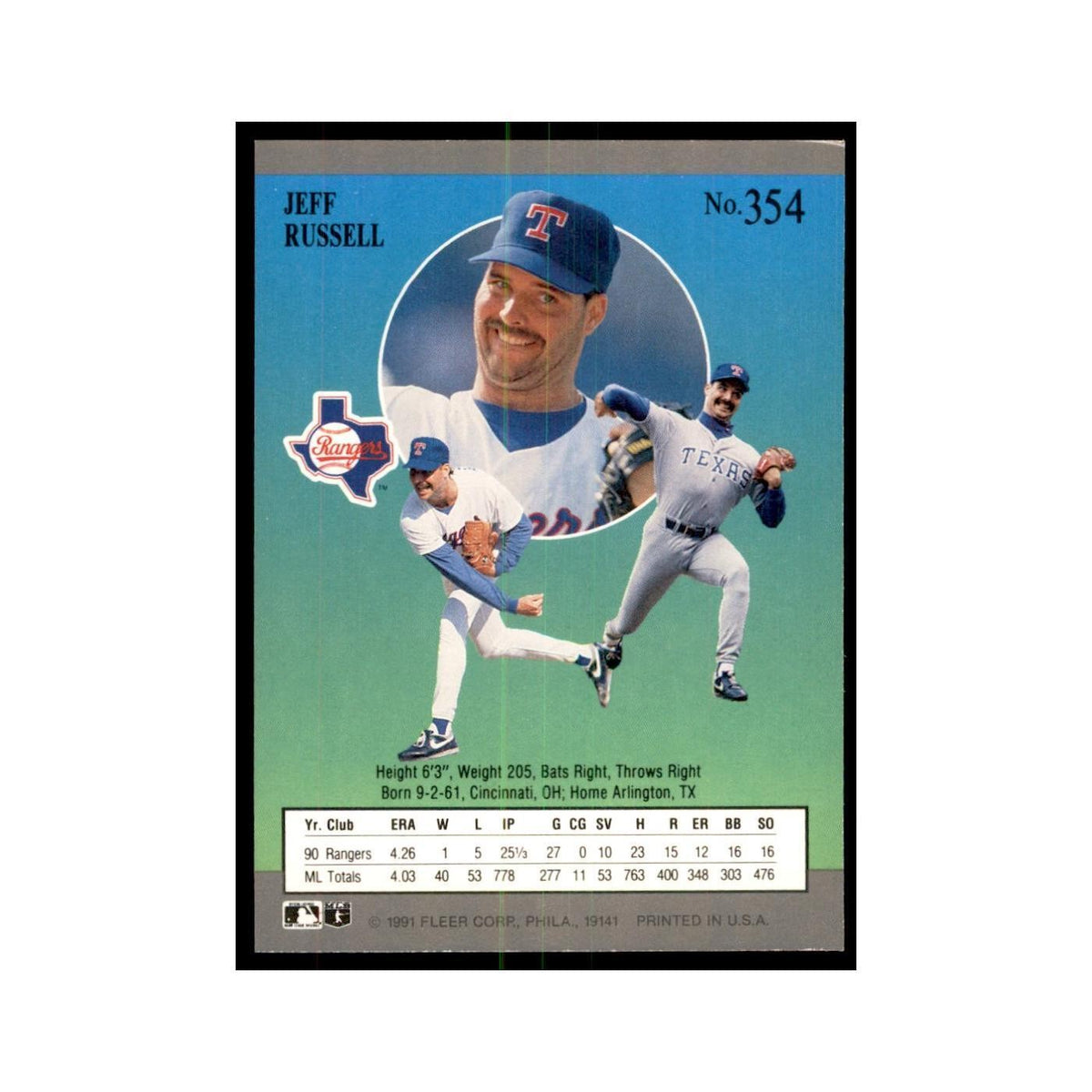 Jeff Russell 1991 Fleer Ultra #354 Baseball Cards Baseball Card NM