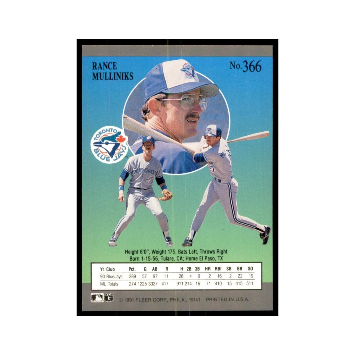 Rance Mulliniks 1991 Fleer Ultra #366 Baseball Cards Baseball Card NM