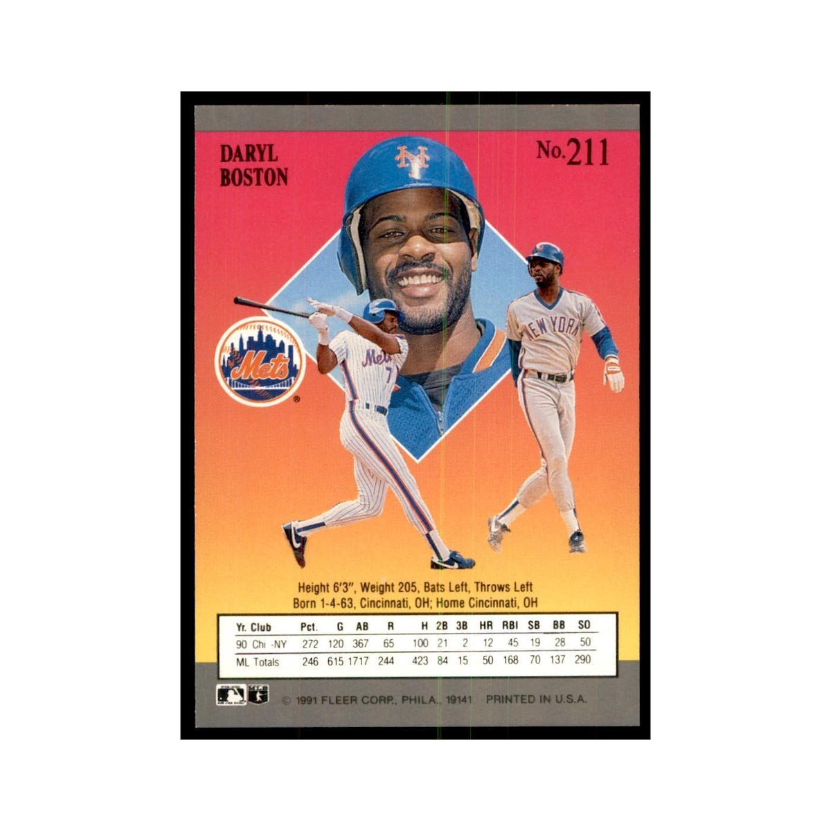 Daryl Boston 1991 Fleer Ultra #211 Baseball Cards Baseball Card NM