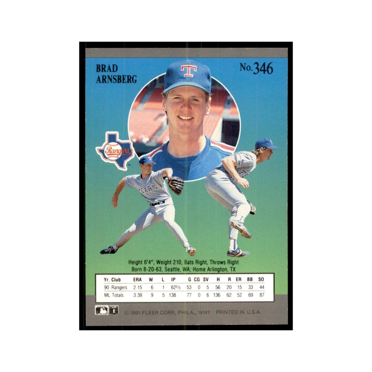 Brad Arnsberg 1991 Fleer Ultra #346 Baseball Cards Baseball Card NM