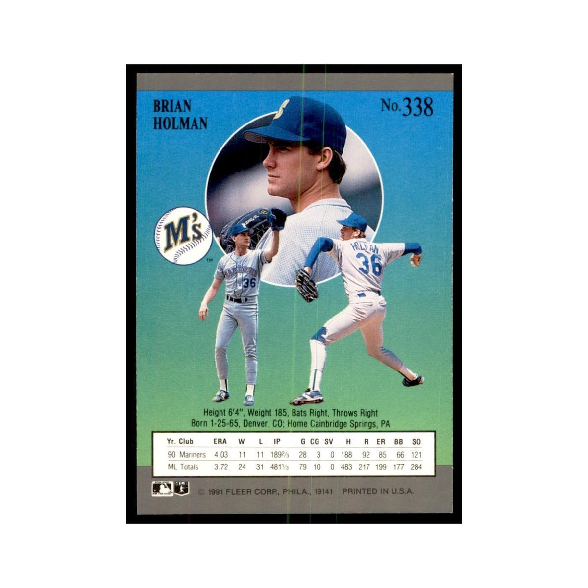 Brian Holman 1991 Fleer Ultra #338 Baseball Cards Baseball Card NM