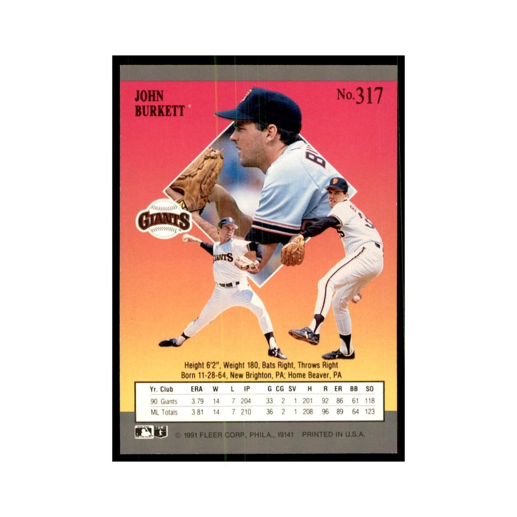 John Burkett 1991 Fleer Ultra #317 Baseball Cards Baseball Card NM