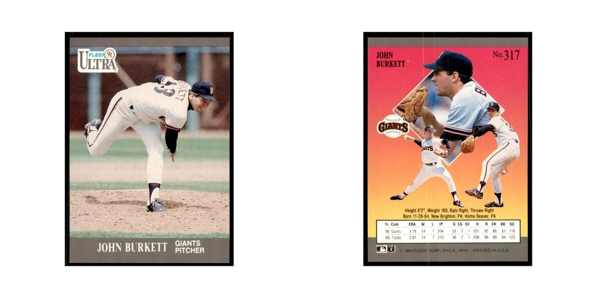 John Burkett 1991 Fleer Ultra #317 Baseball Cards Baseball Card NM