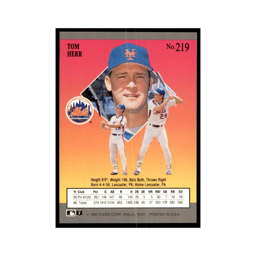 Tom Herr 1991 Fleer Ultra #219 Baseball Cards Baseball Card NM