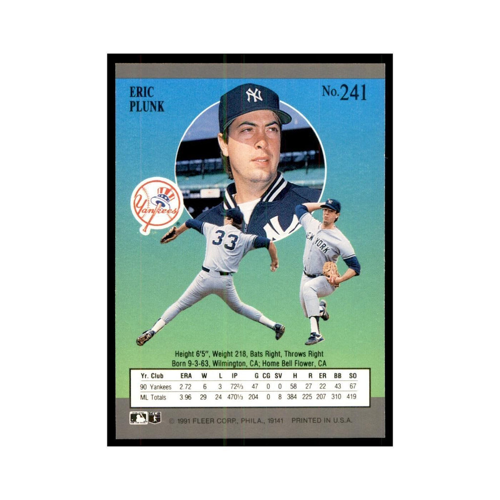 Eric Plunk 1991 Fleer Ultra #241 Baseball Cards Baseball Card NM