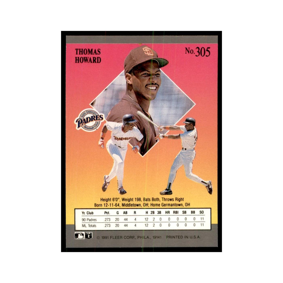Thomas Howard 1991 Fleer Ultra #305 Baseball Cards Baseball Card NM