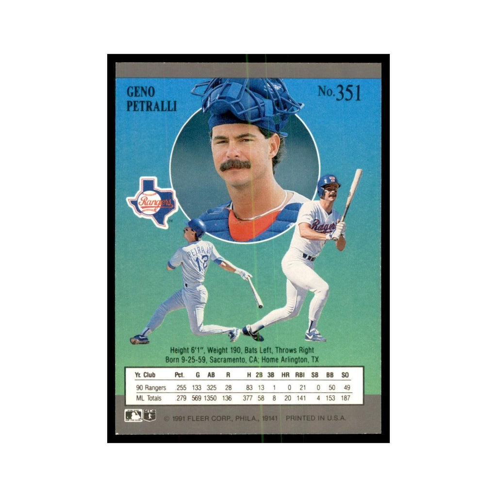 Geno Petralli 1991 Fleer Ultra #351 Baseball Cards Baseball Card NM