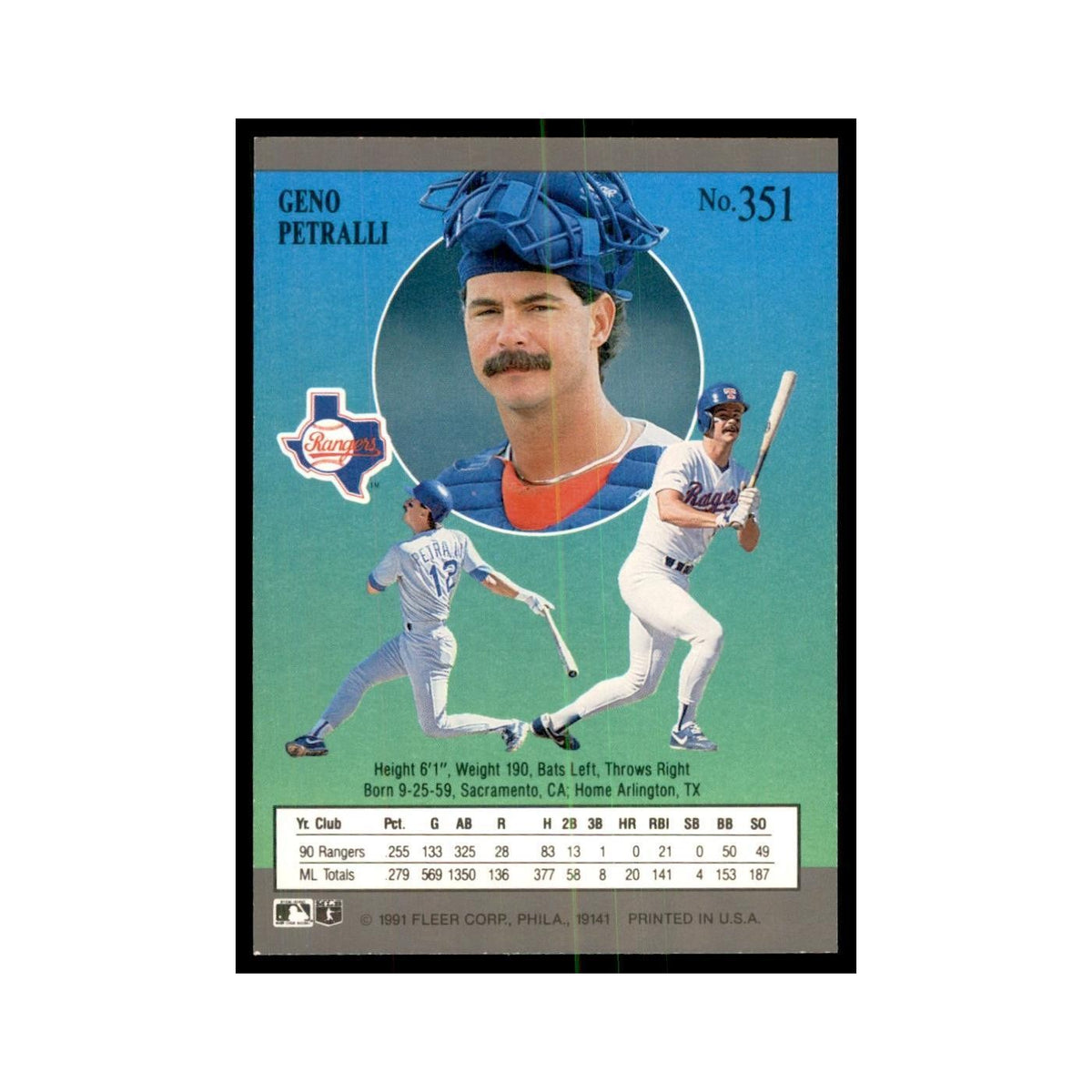 Geno Petralli 1991 Fleer Ultra #351 Baseball Cards Baseball Card NM