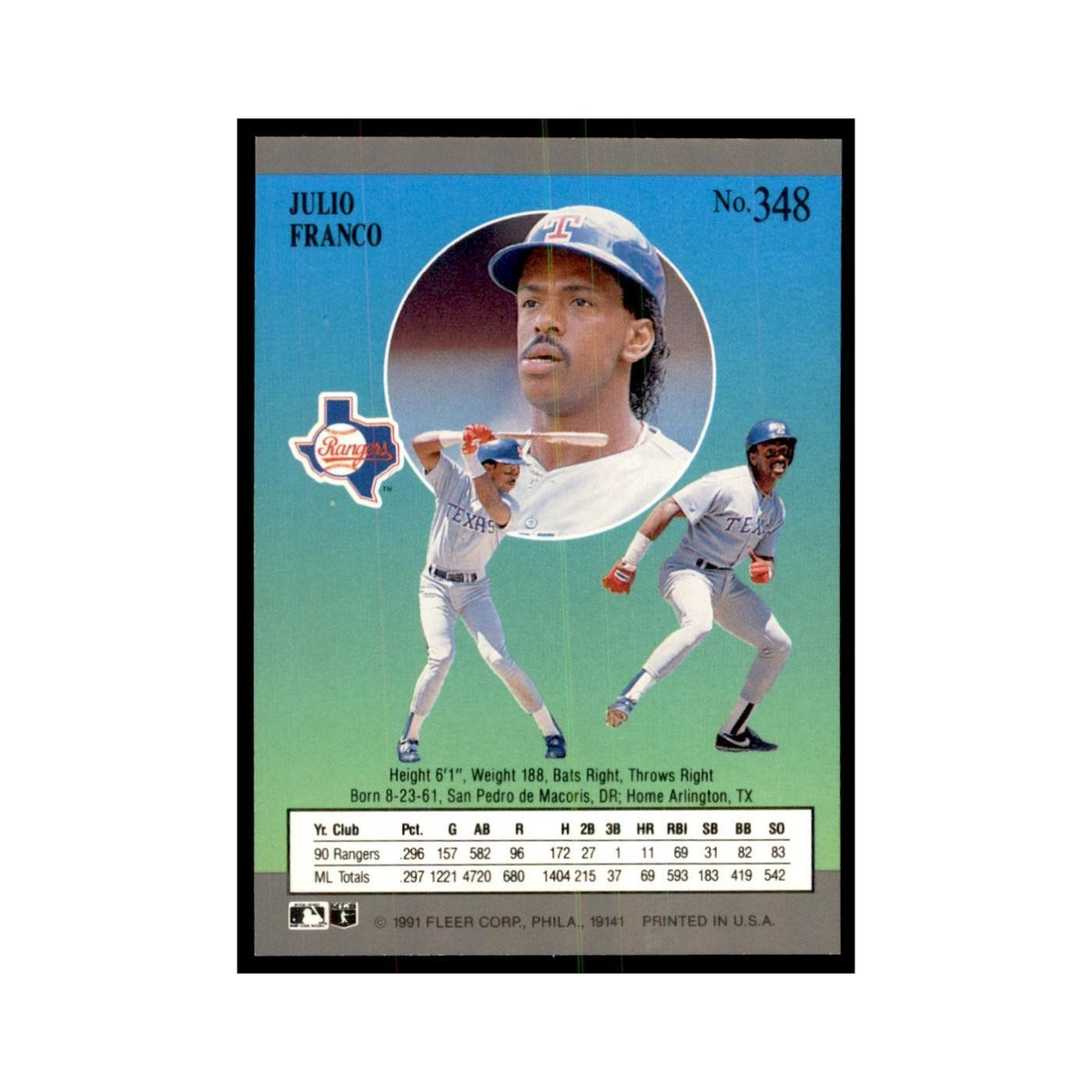 Julio Franco 1991 Fleer Ultra #348 Baseball Cards Baseball Card NM
