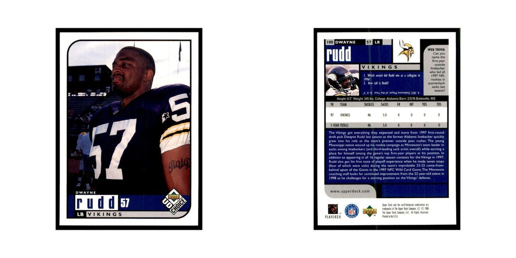 Dwayne Rudd 1998 UD Choice #100 Football Cards Football Card NM