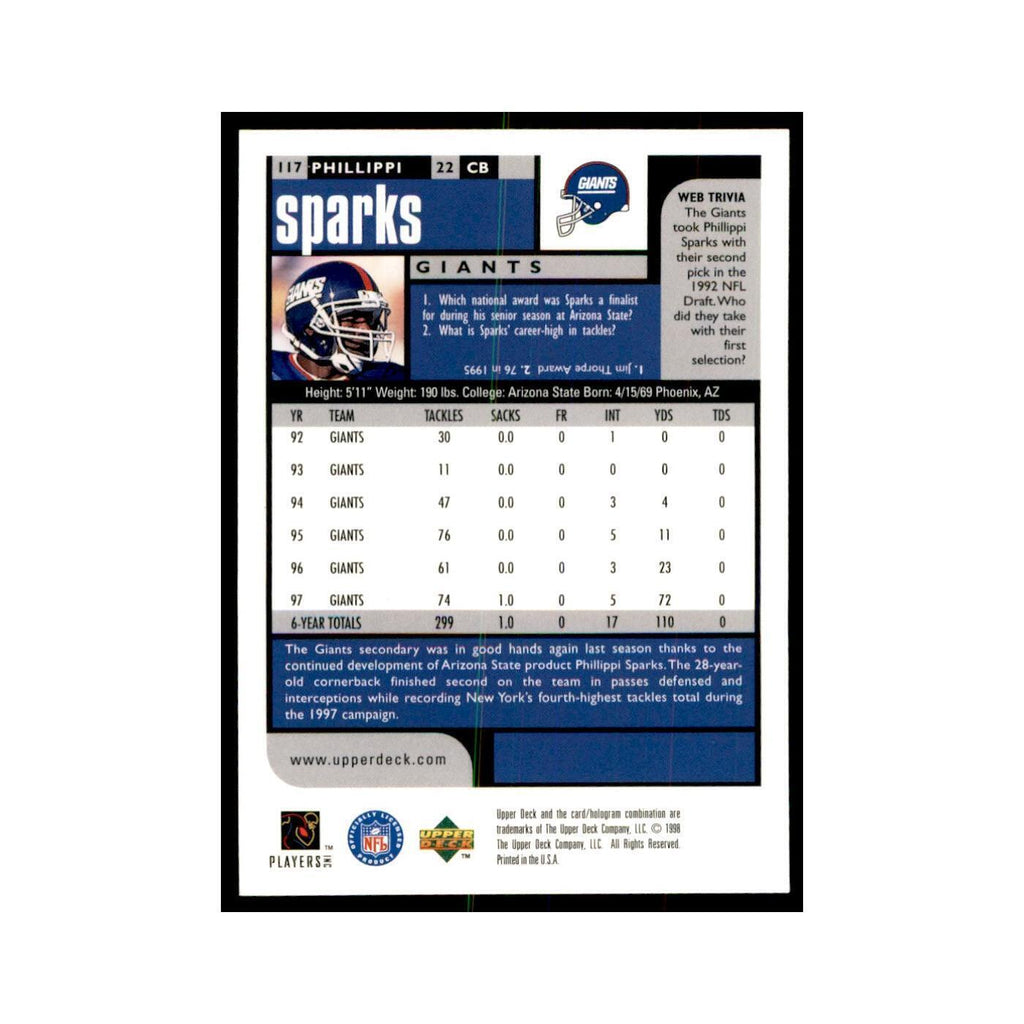 Phillippi Sparks 1998 UD Choice #117 Football Cards Football Card NM