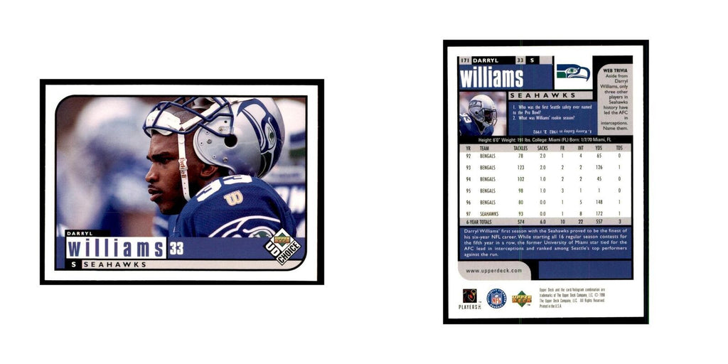 Darryl Williams 1998 UD Choice #171 Football Cards Football Card NM