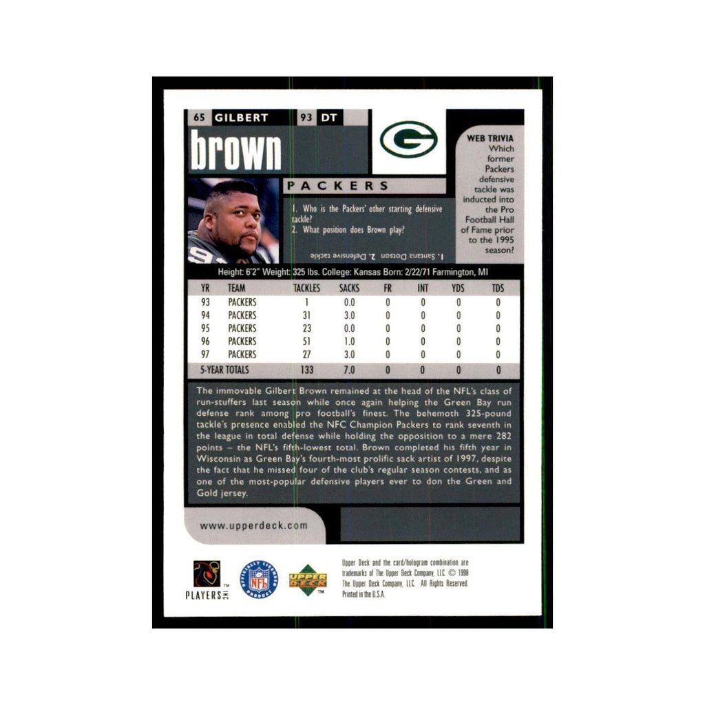 Gilbert Brown 1998 UD Choice #65 Football Cards Football Card NM