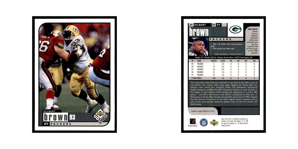 Gilbert Brown 1998 UD Choice #65 Football Cards Football Card NM