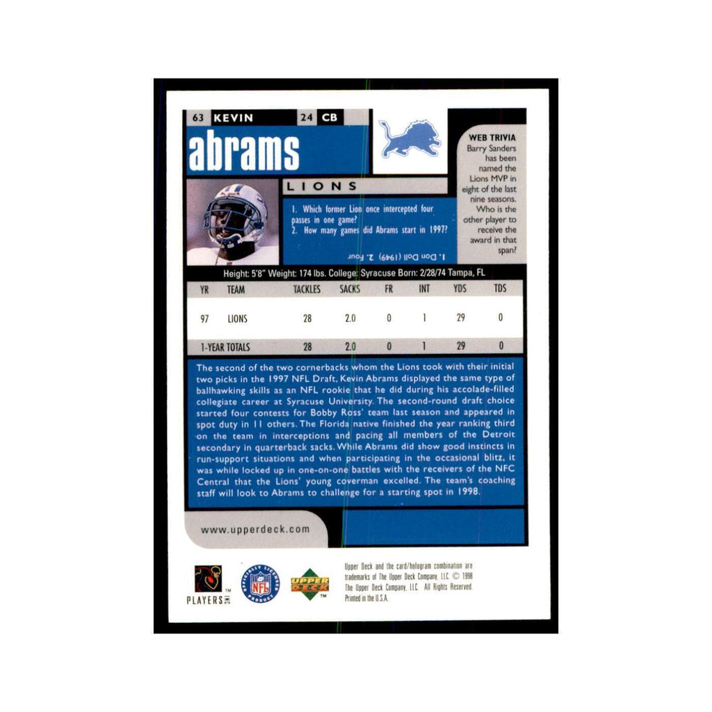 Kevin Abrams 1998 UD Choice #63 Football Cards Football Card NM