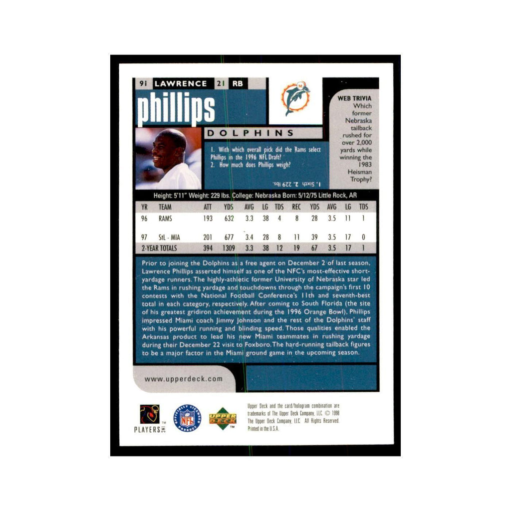 Lawrence Phillips 1998 UD Choice #91 Football Cards Football Card NM