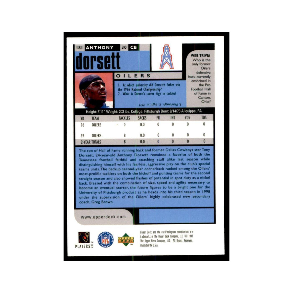 Anthony Dorsett 1998 UD Choice #181 Football Cards Football Card NM