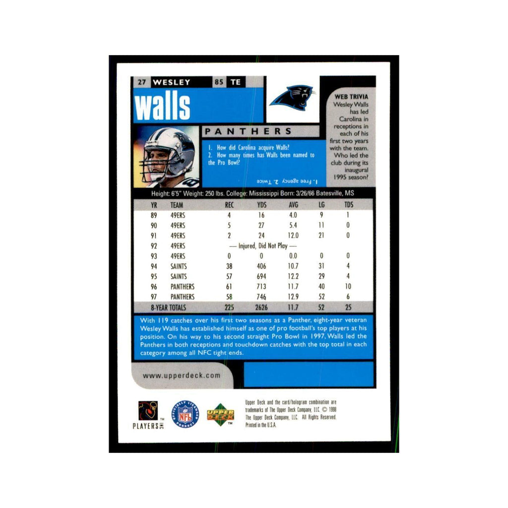 Wesley Walls 1998 UD Choice #27 Football Cards Football Card NM